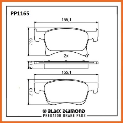 Opel Adam (12 ->>) 1.0i  Front Black Diamond brake Pads PP1165 - Afbeelding 2