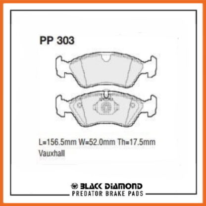 Opel Vectra B (9/95->02) 2.0 Front Black Diamond brake Pads PP303 - Afbeelding 2