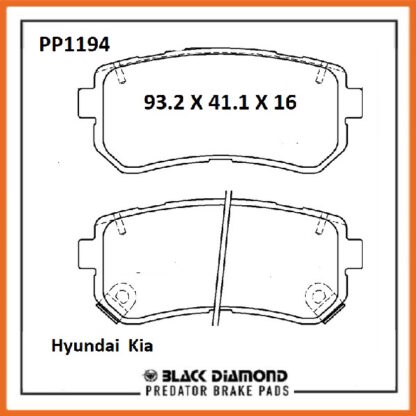 Kia Picanto  (TA)(2011 ->) (11 ->>) All Models  Rear Black Diamond brake Pads PP1194 - Afbeelding 2