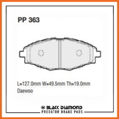 Daewoo Matiz (98->05) 1.0 Front Black Diamond brake Pads PP363 - Afbeelding 2