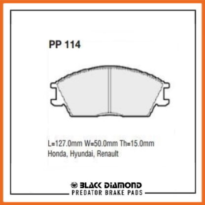 Hyundai Accent Mk1  (X-3) ->00 (96->00) 1.5 16v Front Black Diamond brake Pads PP114 - Afbeelding 2