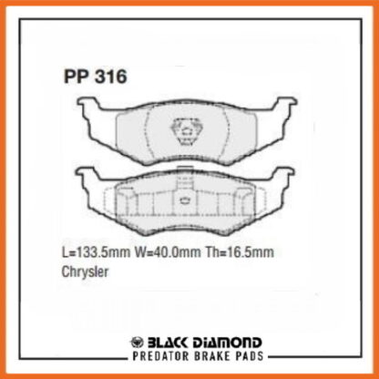 Chrysler PT Cruiser (00 ->>) All Models  Rear Black Diamond brake Pads PP316 - Afbeelding 2