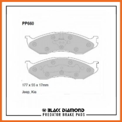 Kia Sedona  Mk 1 (Carnival) (99->6/01) 2.9 TD  1 piston caliper Front Black Diamond brake Pads PP660 - Afbeelding 2