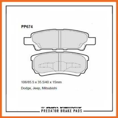 Mitsubishi Lancer Saloon/Sportback 08 -> (08 ->>) All Models  Fitted 262mm Rear Disc Rear Black Diamond brake Pads PP674 - Afbeelding 2