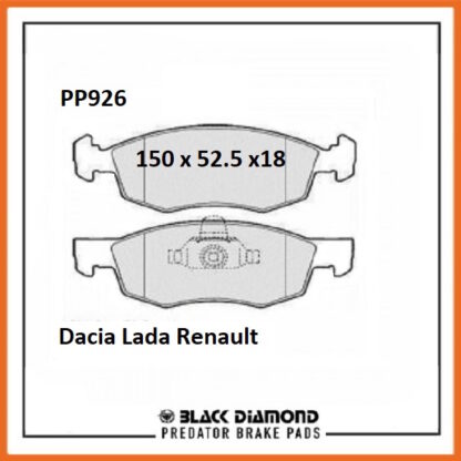 Dacia Logan (LS) (04 ->>) 1.4  Front Black Diamond brake Pads PP926 - Afbeelding 2