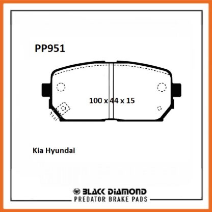 Kia Carens MkIII  (2007 ->) (06 ->>) All Models Rear Black Diamond brake Pads PP951 - Afbeelding 2